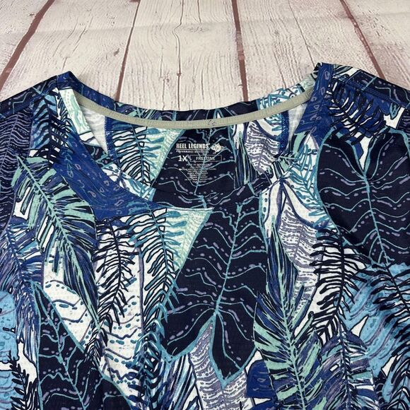 Reel Legends Shirt Womens 1X Blue Tropical Leaf Print Long Sleeve Freeline Beach - Picture 4 of 9